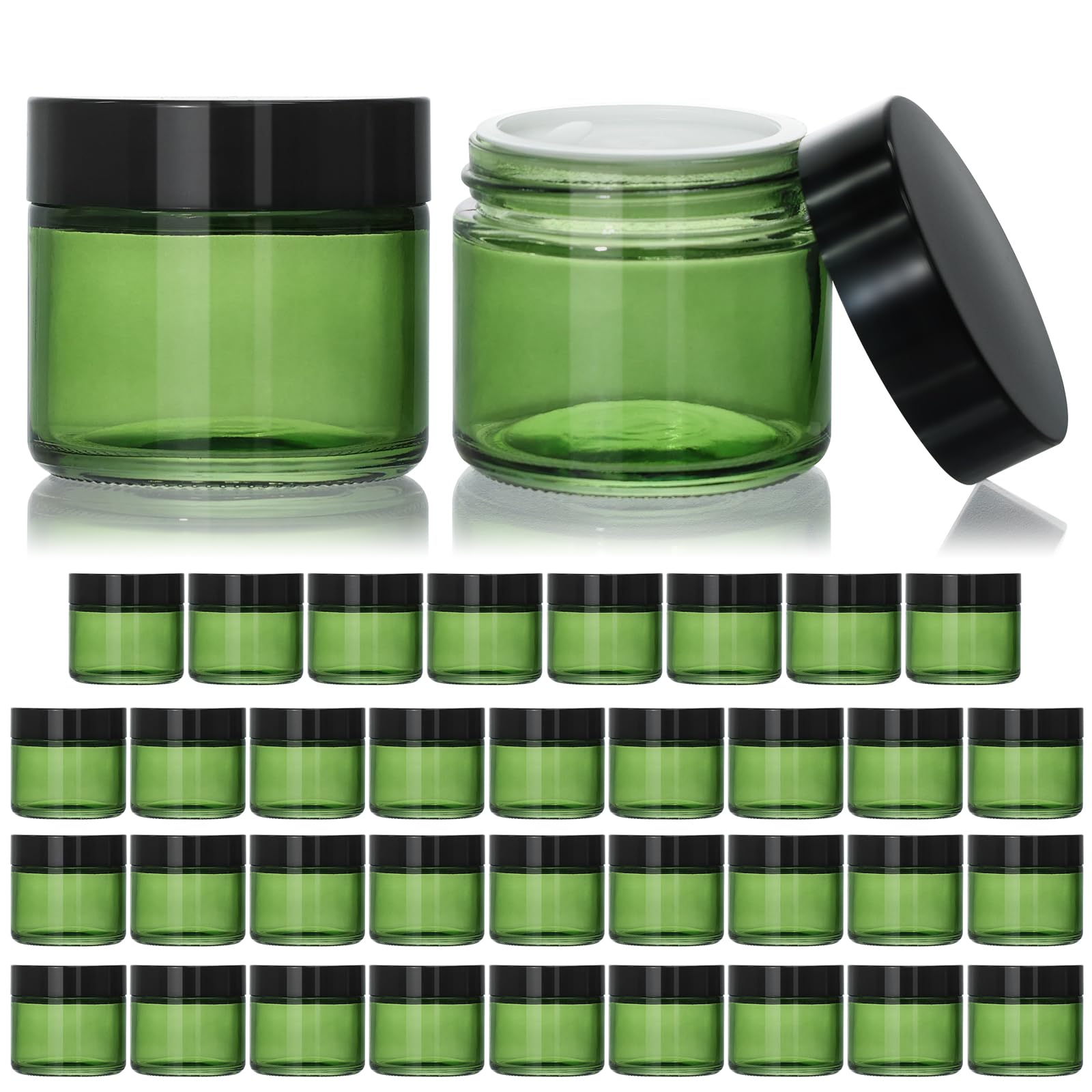 KEYWING 2oz green glass jar with black lid for lotions and creams.