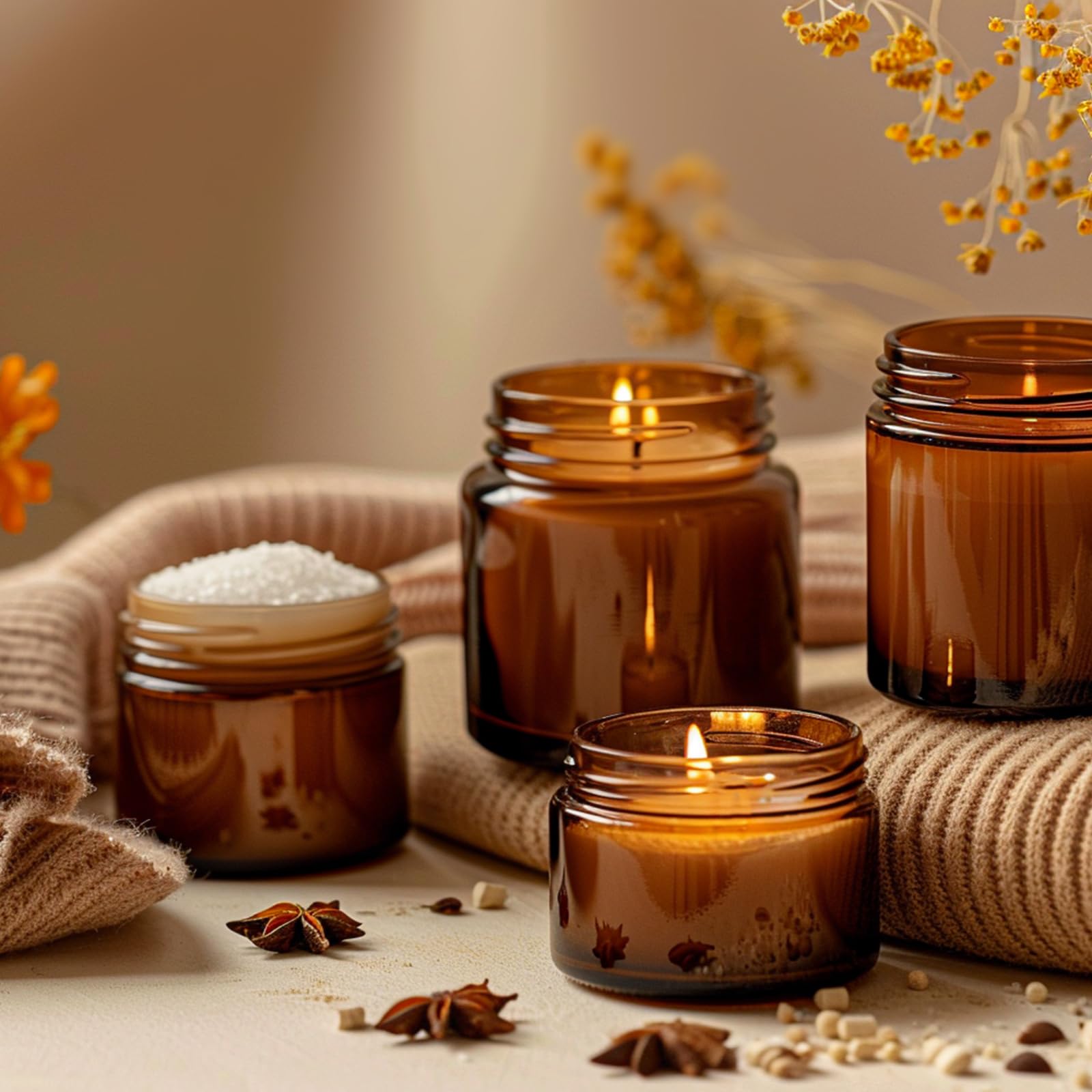 KEYWING amber jar with inner liner and black lid—leak-proof storage for balms and salves.