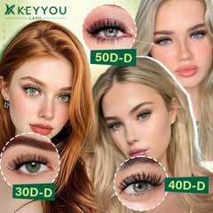 KEYYOU 40D cluster lashes 9-18mm mix displayed for versatile styling