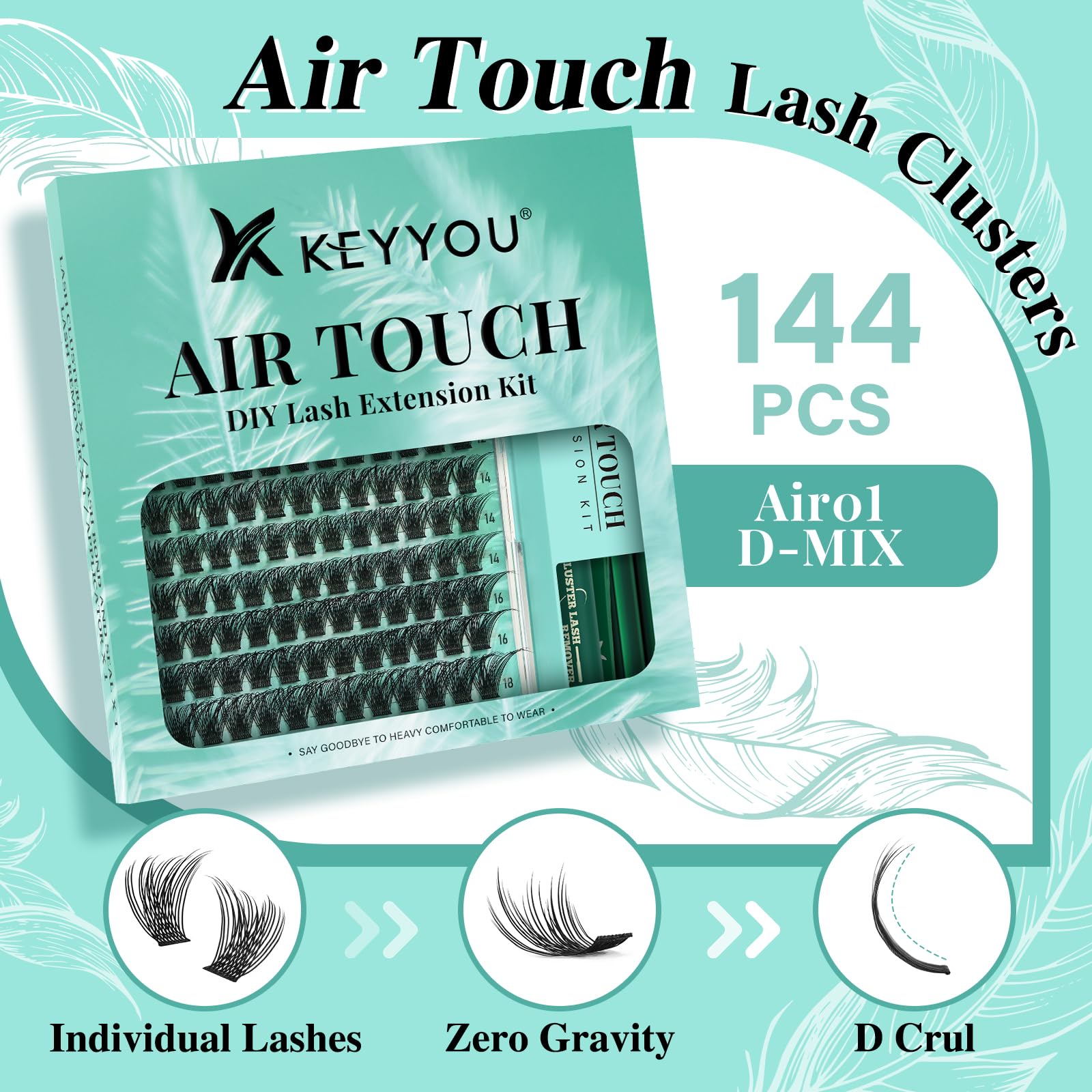 KEYYOU air touch lash clusters deliver lightweight volume for comfortable wear.