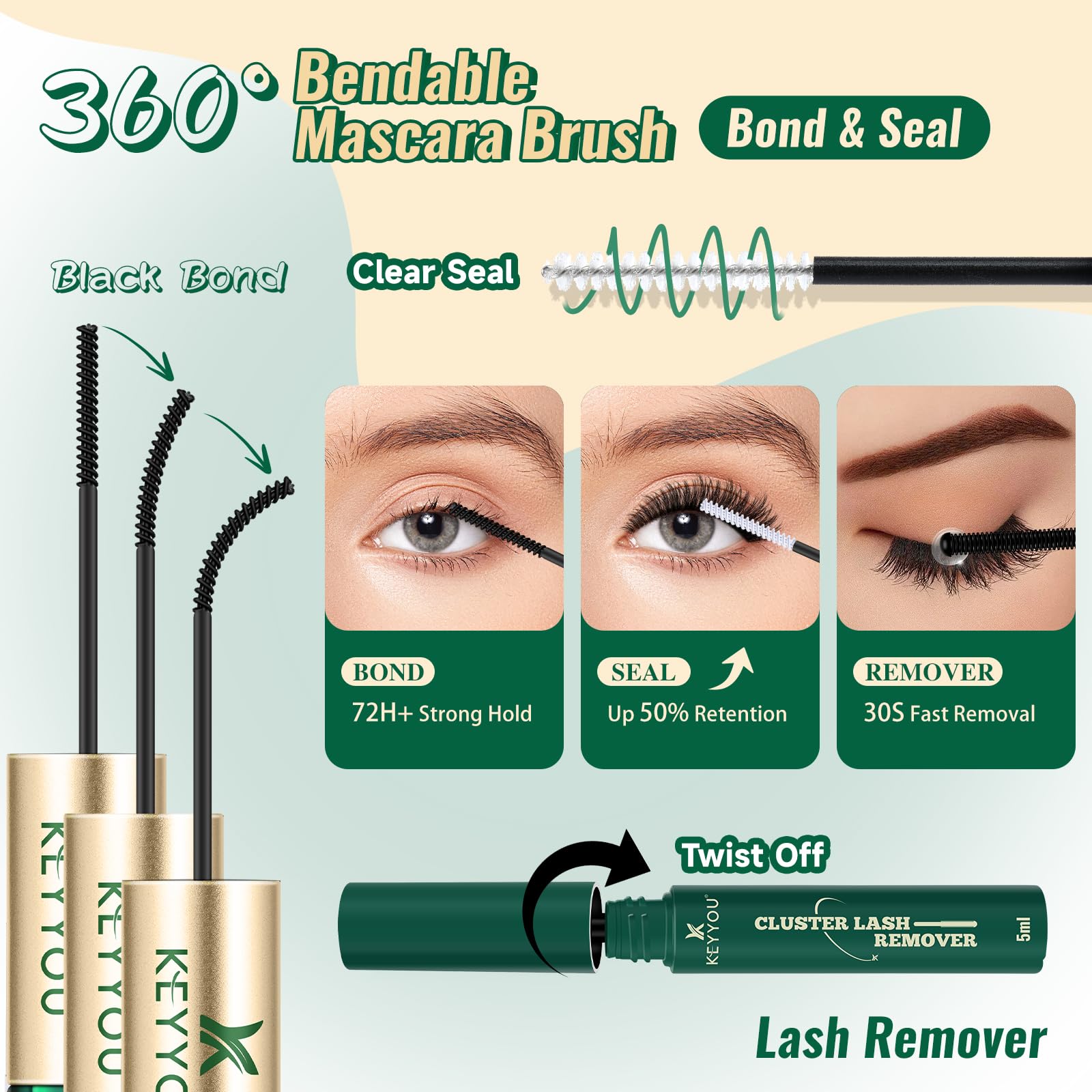 KEYYOU-brush-remover gentle remover for residue-free lash removal and refresh.