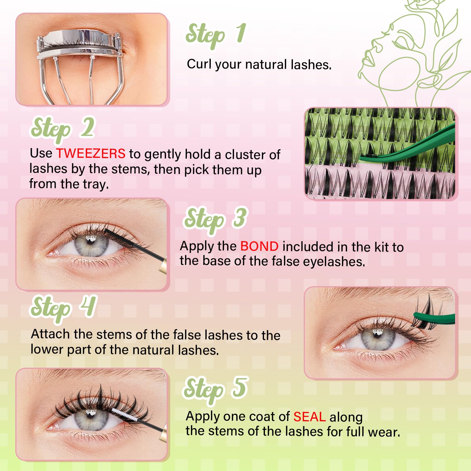 KEYYOU Fairy Lash Clusters Kit wispy D Curl lashes with invisible band for seamless day-to-night wear