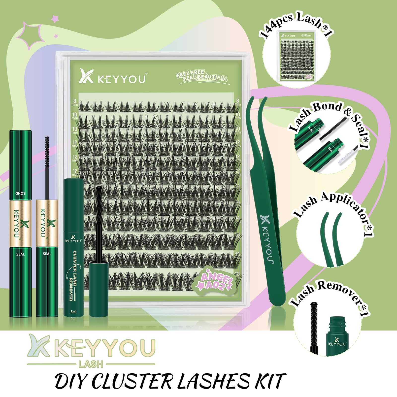 KEYYOU LASH Angel clusters closeup showing ultra-thin design blends with natural lashes