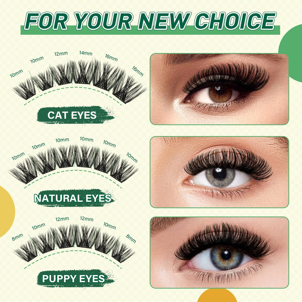 KEYYOU lash clusters kit 144pcs lash strips closeup highlights realistic-feeling lashes for all-day wear.