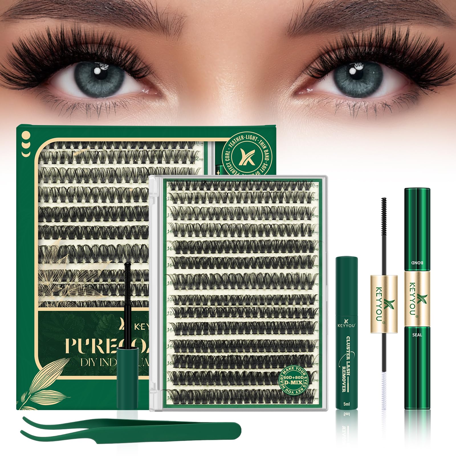 KEYYOU lash clusters kit 280pcs box for easy at-home extensions and savings