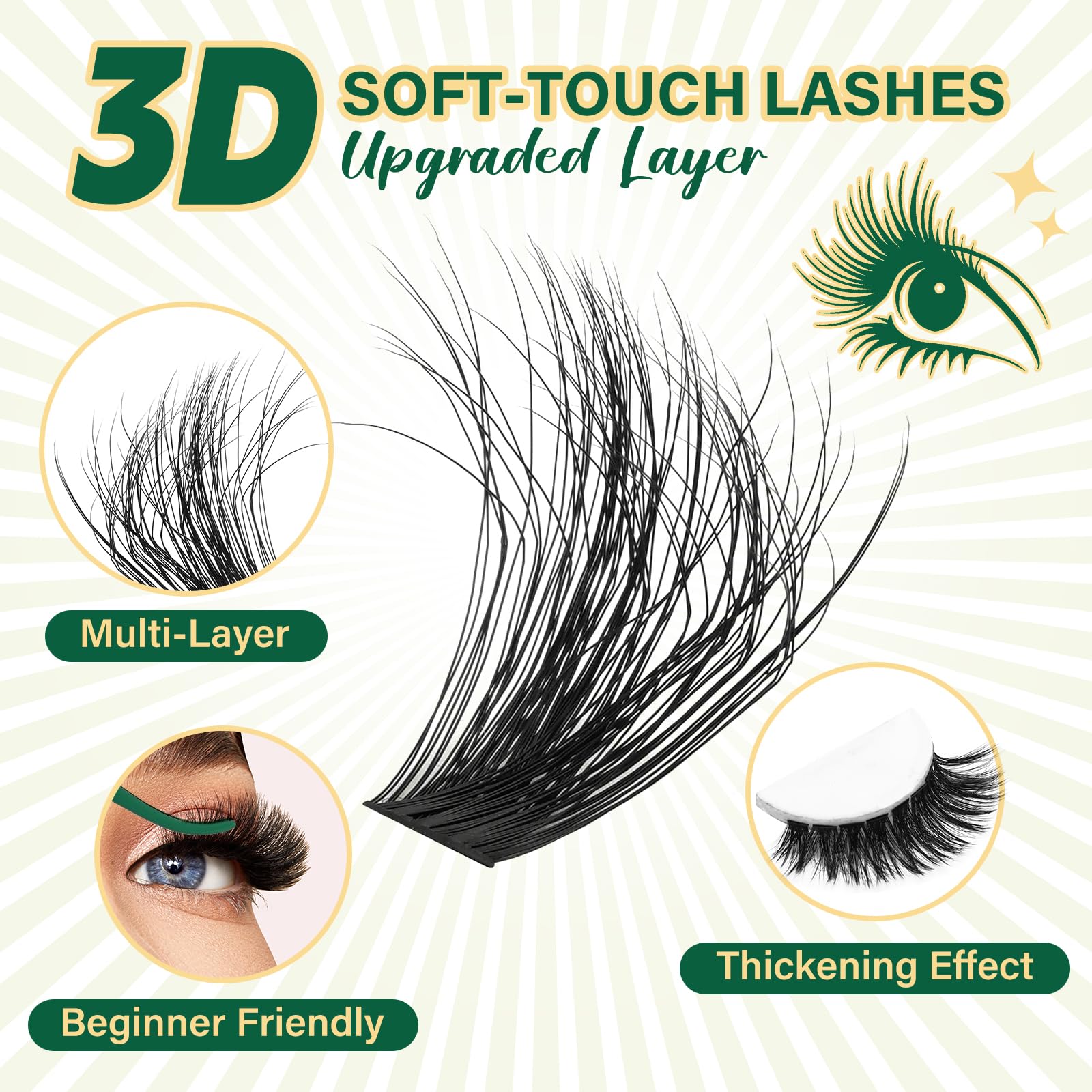 KEYYOU LASH 80D100D-D curl clusters blend with natural lashes.