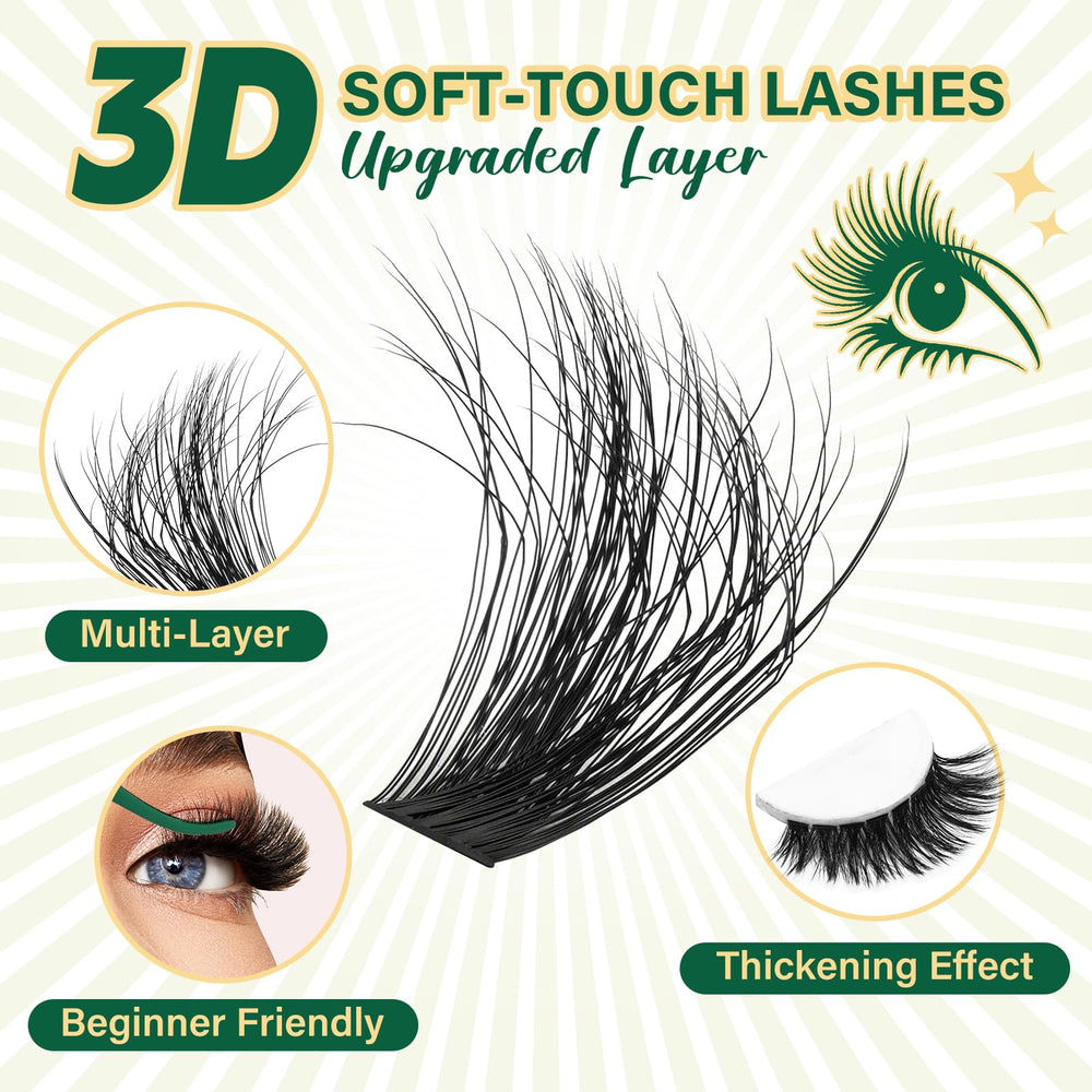 KEYYOU LASH 80D100D-D curl clusters blend with natural lashes.
