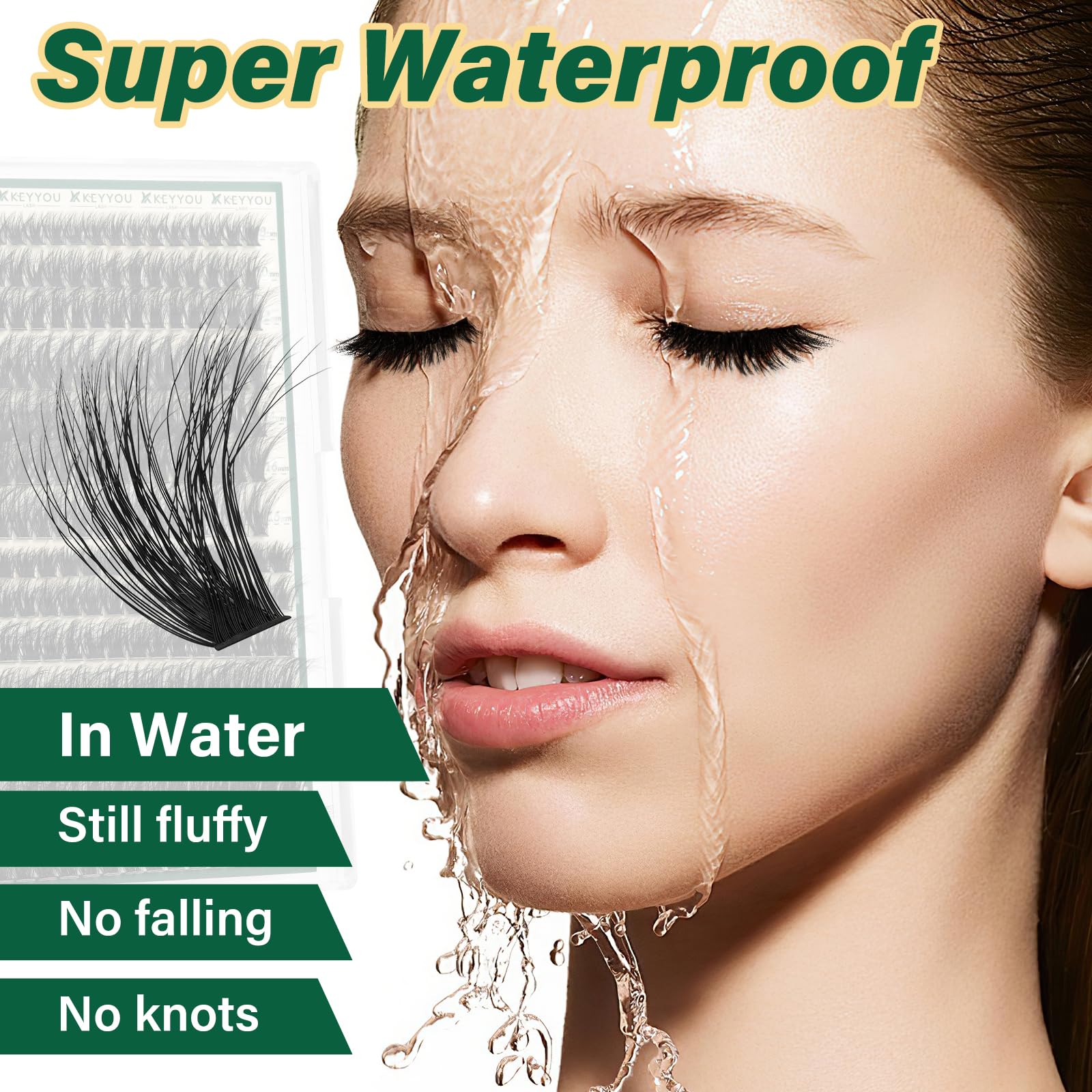 KEYYOU LASH model wearing wispy 3D clusters for natural finish.