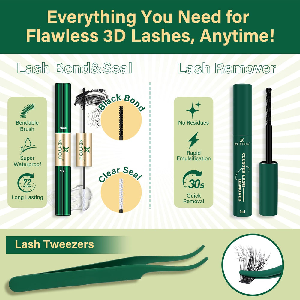 KEYYOU LASH precision tweezers in action for cluster placement.