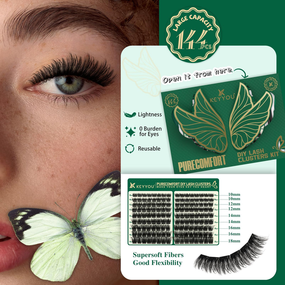 KEYYOU lash-clusters-soft-thick close-up highlights comfortable, lightweight lashes for natural-looking enhancement.