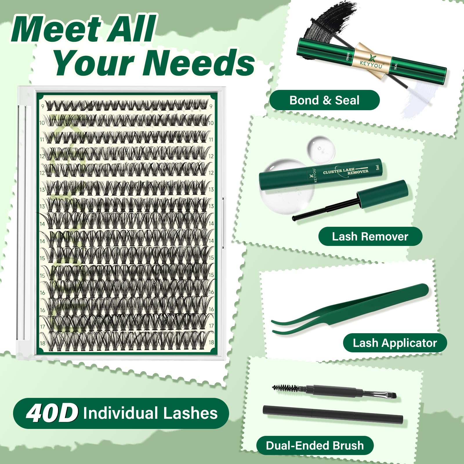 KEYYOU Lash Extension Kit contents arranged for DIY use