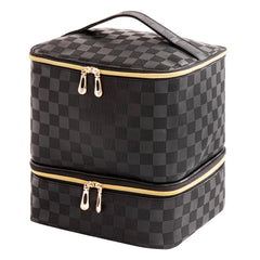 KGMCARE nail-organizer-checkered-black open view showing organized compartments for polishes