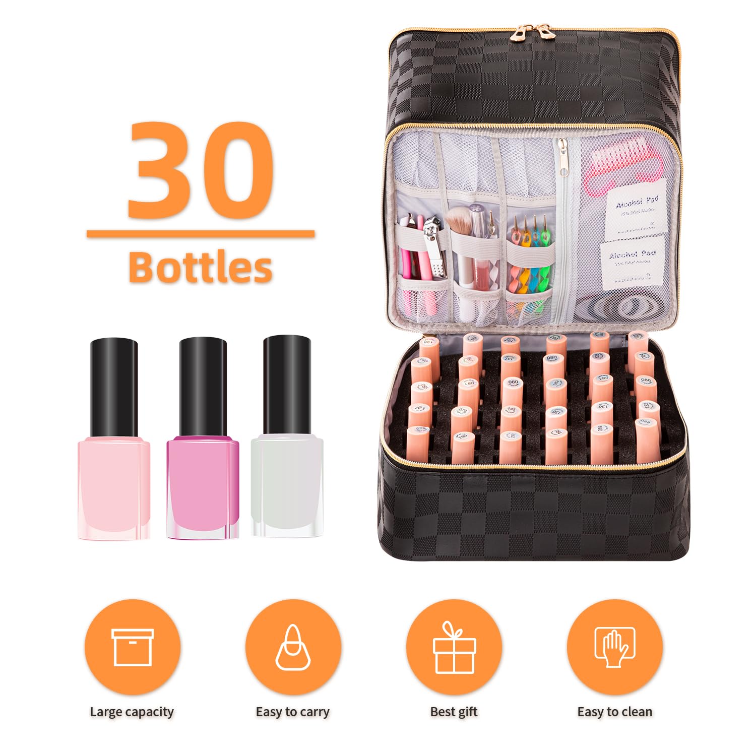 KGMCARE-pu-leather-travel-bag-exterior easy-clean surface for on-the-go manicure storage