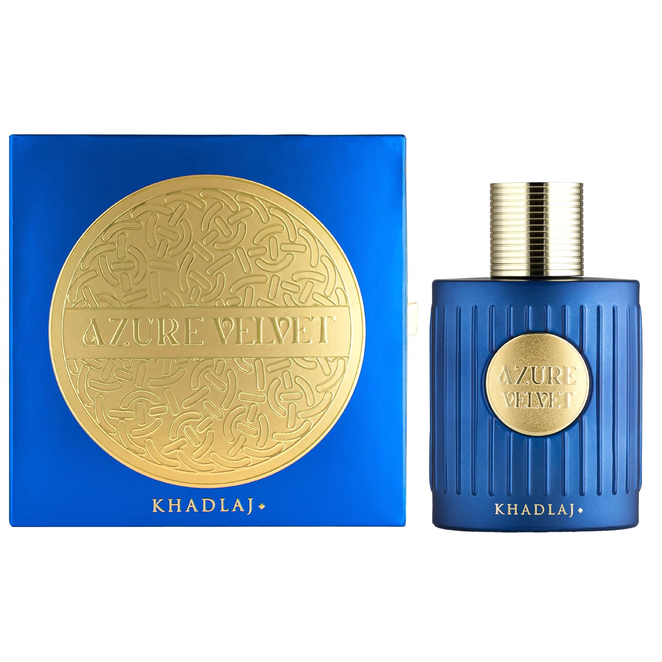 Khadlaj Azure Velvet cap close-up, premium unisex scent ideal for everyday wear.