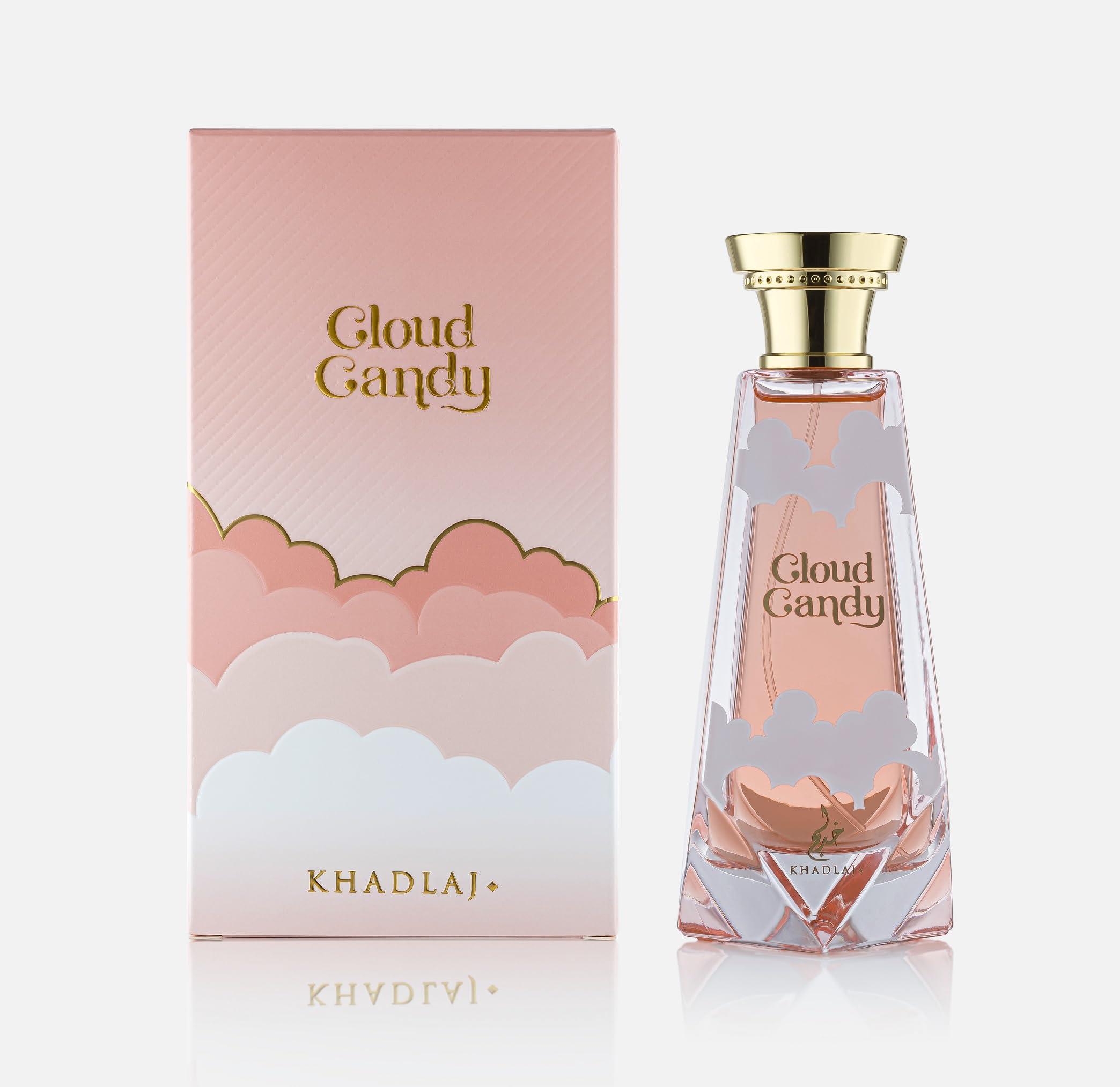 Khadlaj Cloud Candy bottle close-up highlighting creamy vanilla aura for gourmand wear