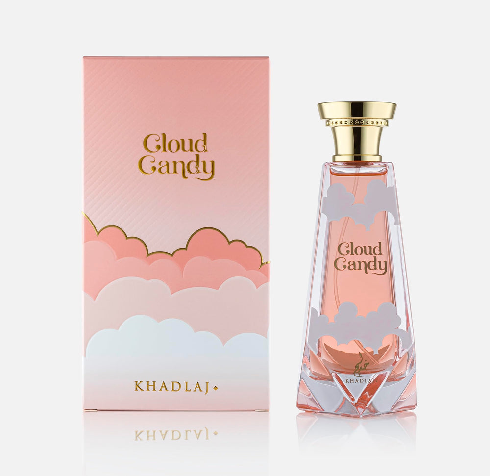 Khadlaj Cloud Candy bottle close-up highlighting creamy vanilla aura for gourmand wear