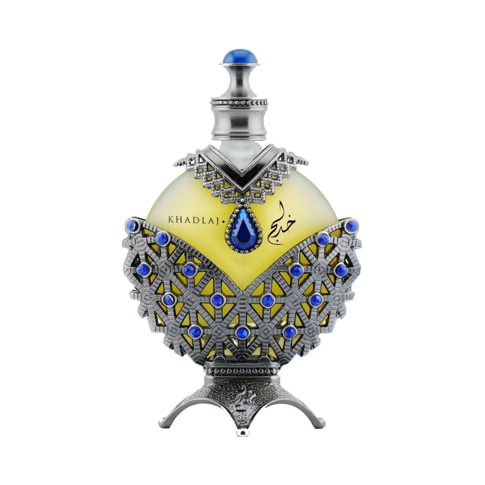 Khadlaj Hareem Al Sultan Blue bottle—premium packaging ideal for gifting.