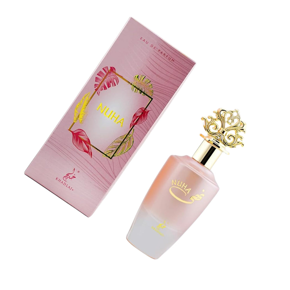 Khadlaj Nuha base notes of sandalwood, cashmeran, vanilla for lasting warmth.
