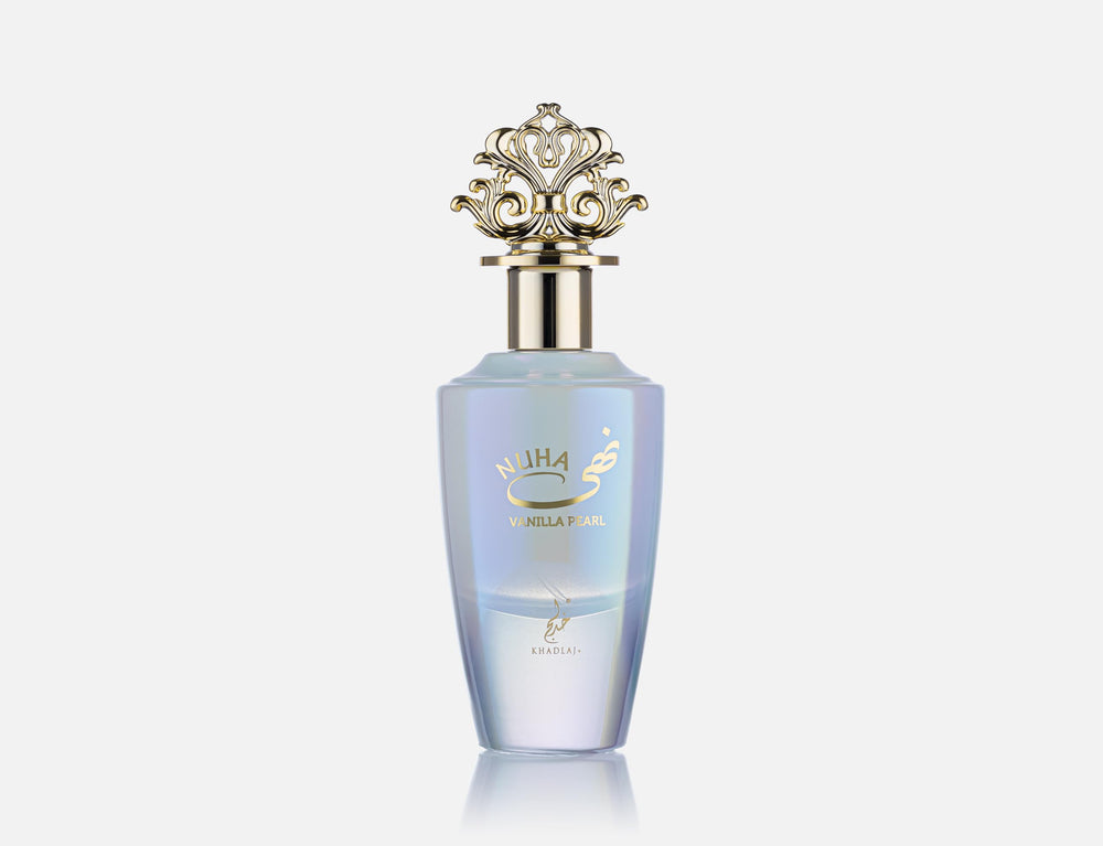 Khadlaj Nuha Vanilla Pearl spray application promotes all-day confidence and sweetness.