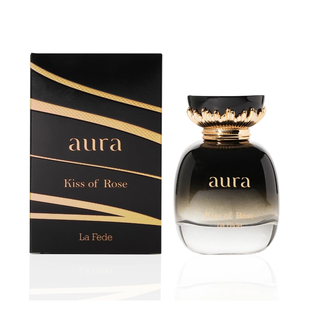 Khadlaj Perfumes La Fede Aura Kiss of Rose bottle with elegant design and lasting allure