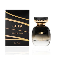 Khadlaj Perfumes La Fede Aura Kiss of Rose bottle with elegant design and lasting allure