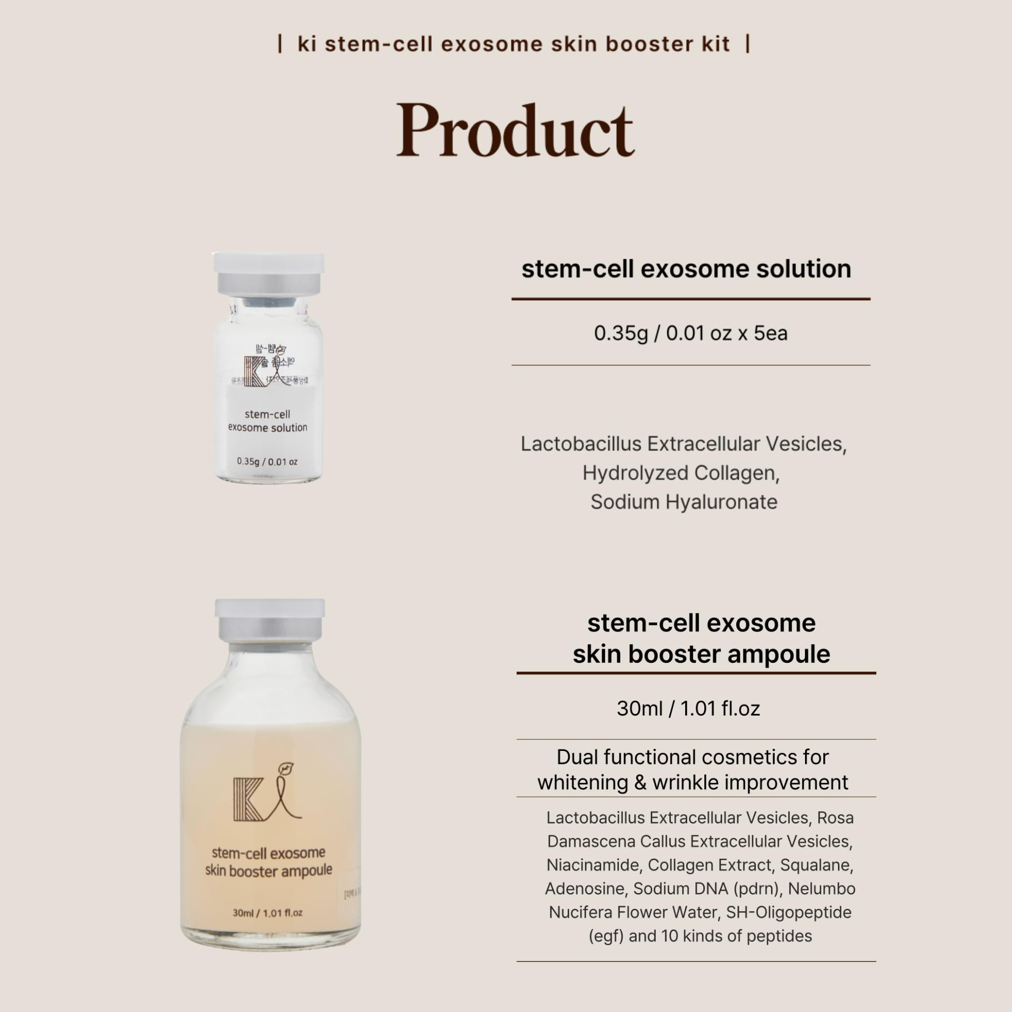 Ki Cosmetics booster ampoules closeup ideal for quick nightly skin nourishment.
