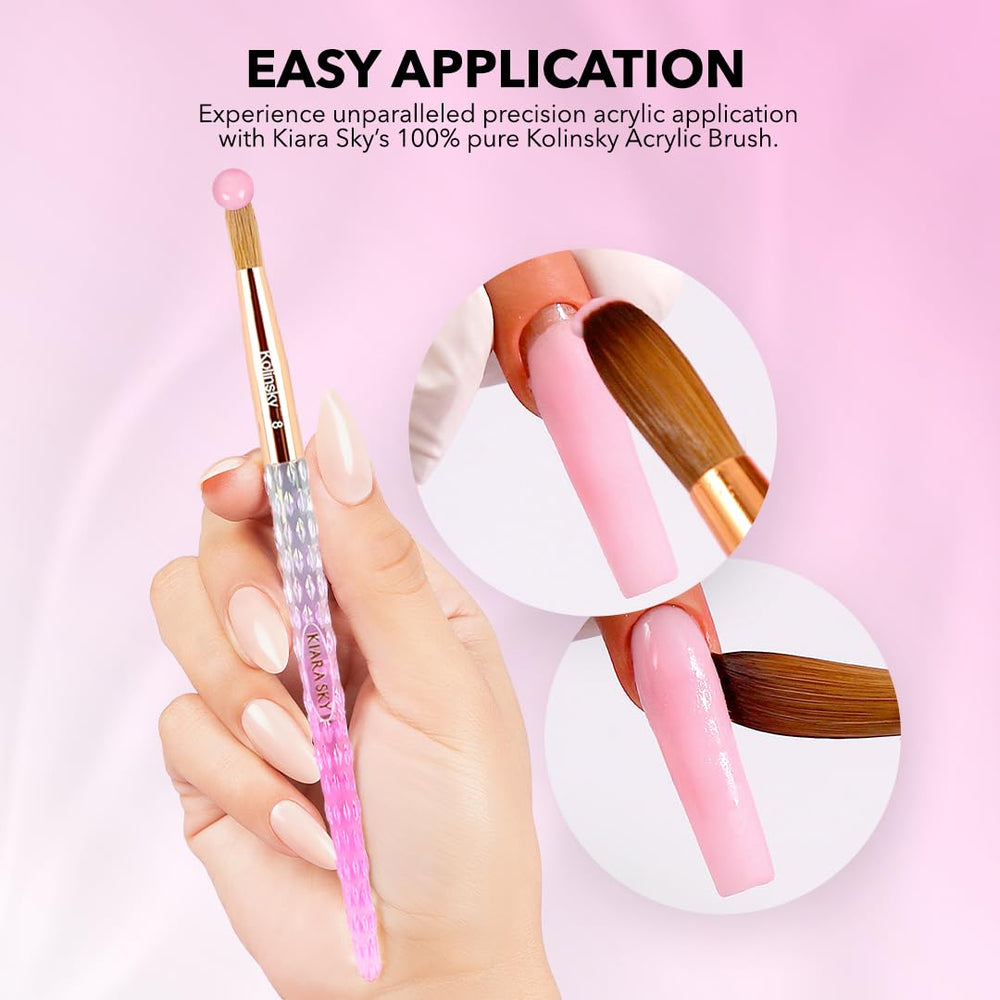 Kiara Sky acrylic brush 10 bristle close-up shows high-quality Kolinsky for smooth flow.