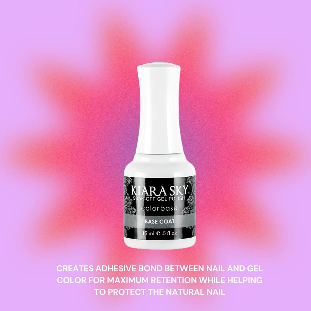 Kiara Sky base coat adhesion on nail plate promotes secure gel color.