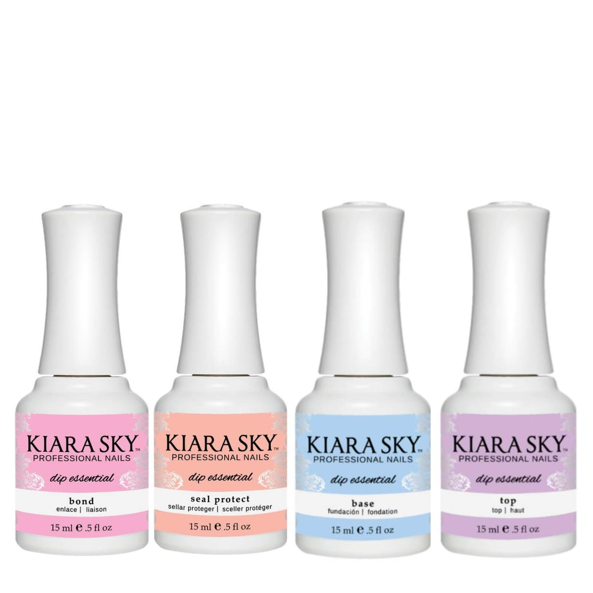 Kiara Sky dip bond bottle closeup shows strong adhesion for durable nails.