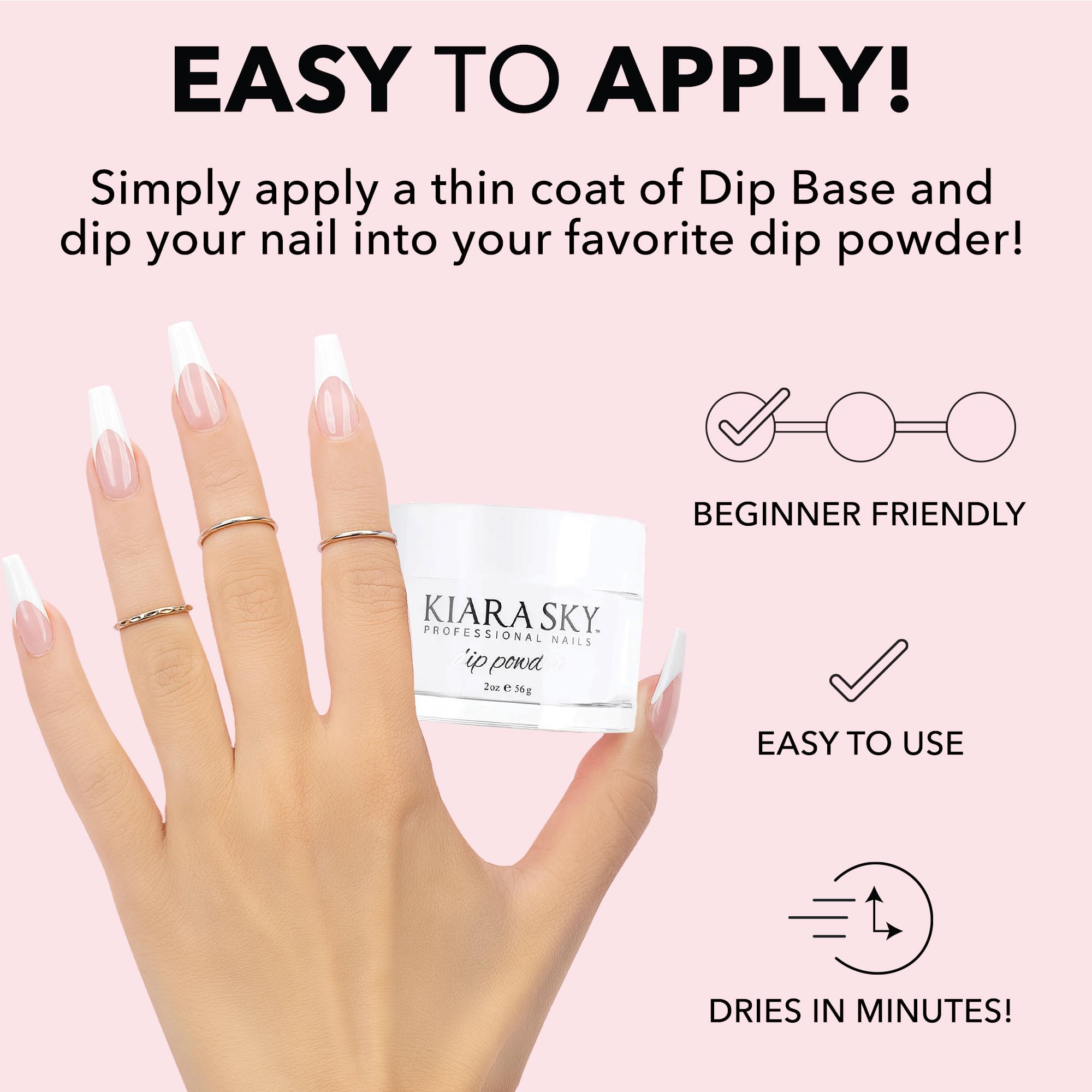 Kiara Sky Dip Powder Essentials 2 oz clear bottle pour demonstrating smooth application