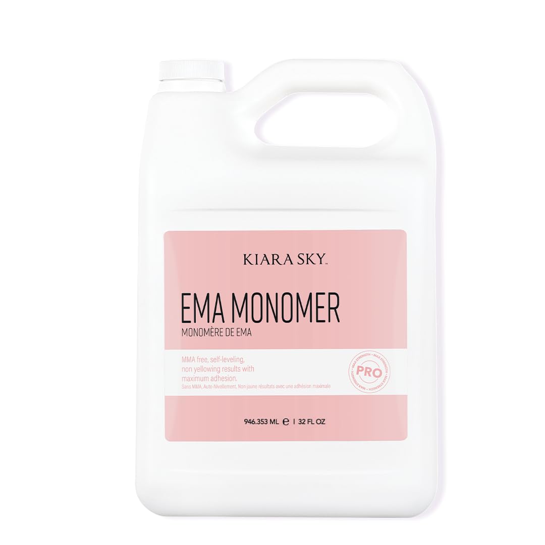 Kiara Sky EMA Monomer bottle pour demonstrates smooth flow for even acrylic mixes