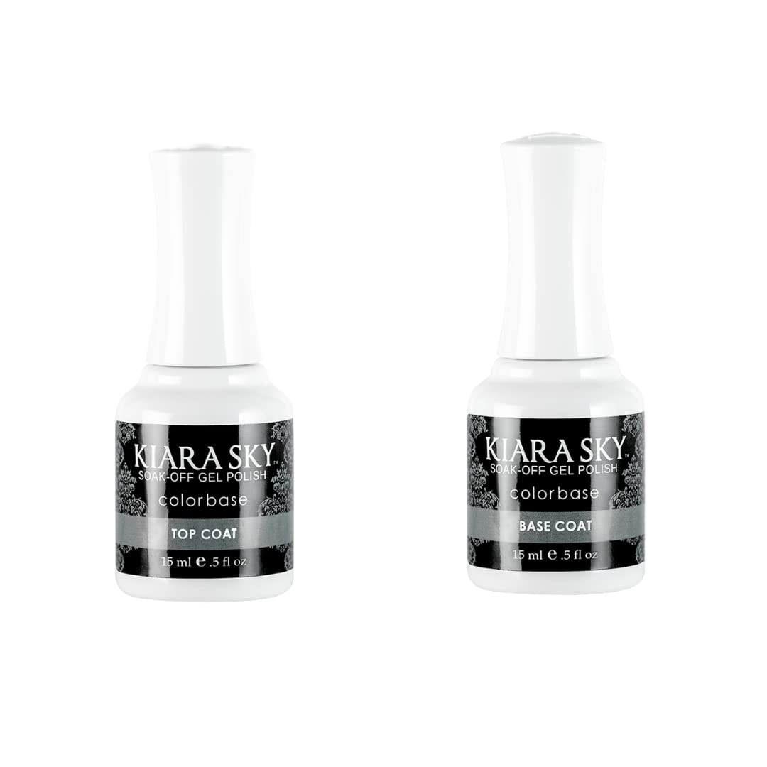 Kiara Sky gel polish top coat bottle closeup highlights long-lasting high-gloss shine.
