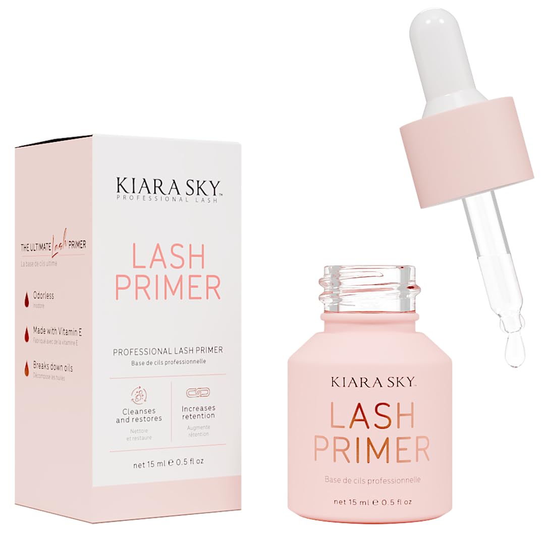 Kiara Sky Lash Primer dropper bottle closeup, premium lash prep for extensions.