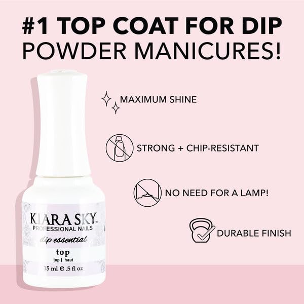 KIARA SKY Liquid Essentials top coat bottle delivers high-gloss seal for durable shine.