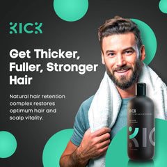 Kick Mens Conditioner amino acids complex supports resilient, healthier-looking hair.
