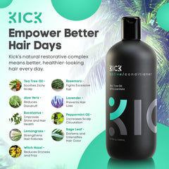 Kick Mens Conditioner enzymes boost hydration and moisture retention in hair.