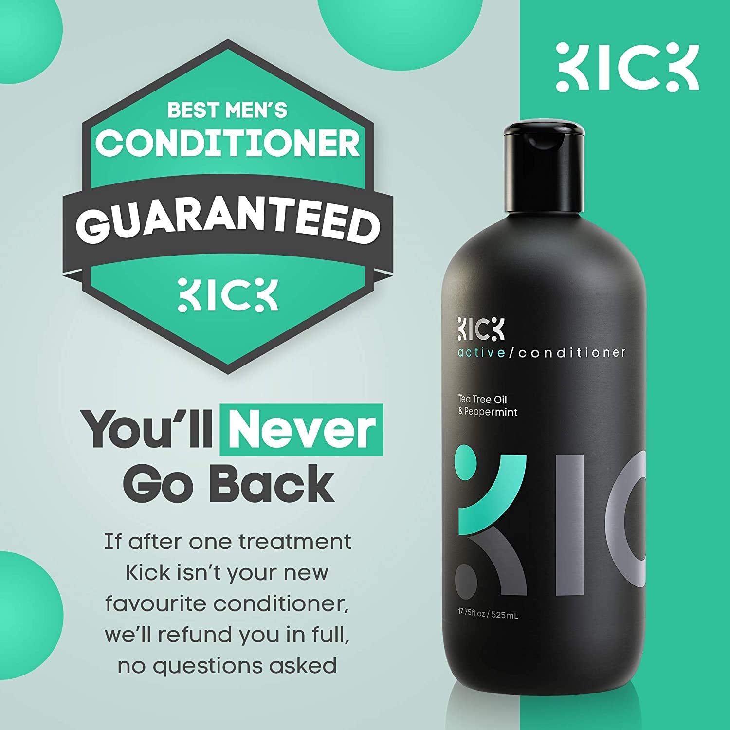 Kick Mens Conditioner scalp clarity close-up communicates soothing comfort.