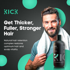 Kick Mens Shampoo rich lather closeup for oil control and daily freshness