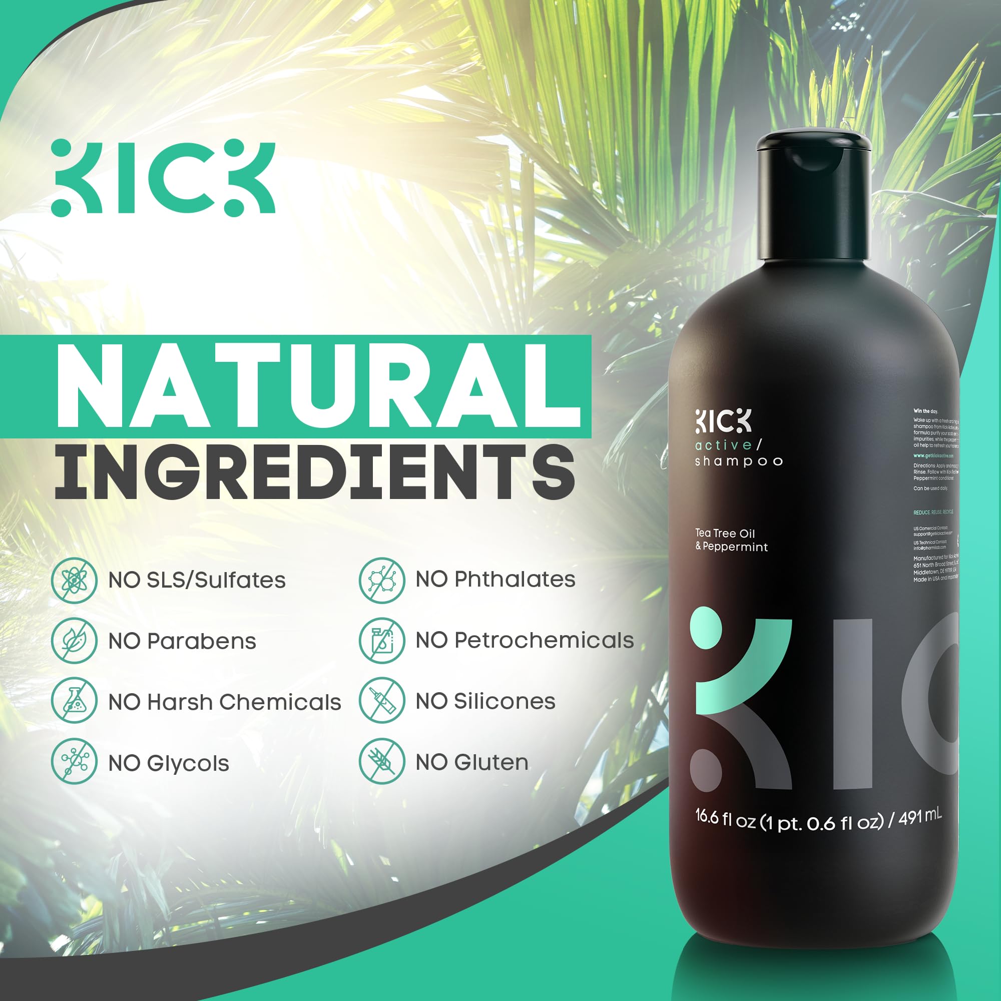 Kick Mens Shampoo tea tree leaf ingredient highlight for soothing scalp