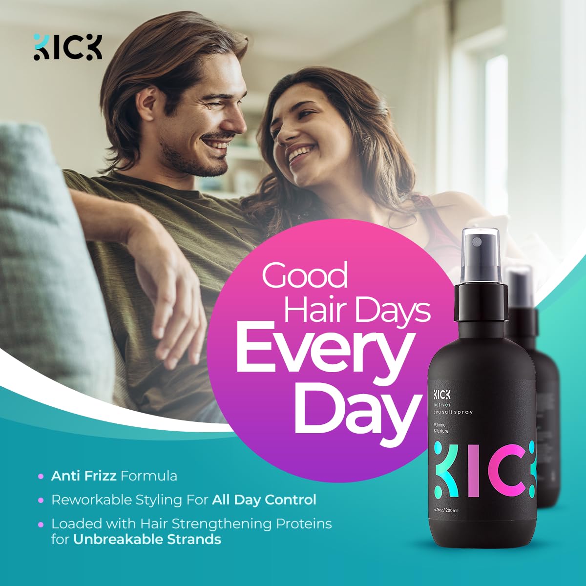 Kick Sea Salt Spray on hair quick styling for effortless waves.