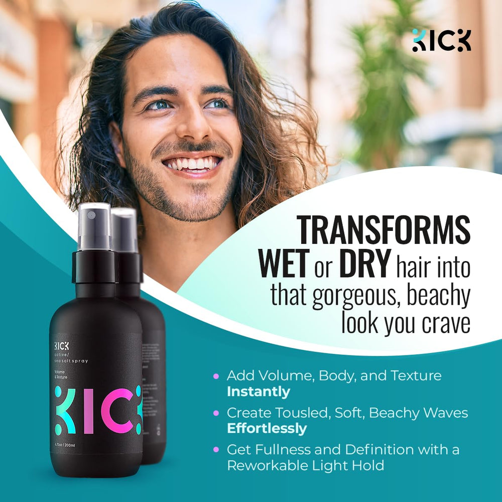 Kick Sea Salt Spray textured waves natural look with added volume.
