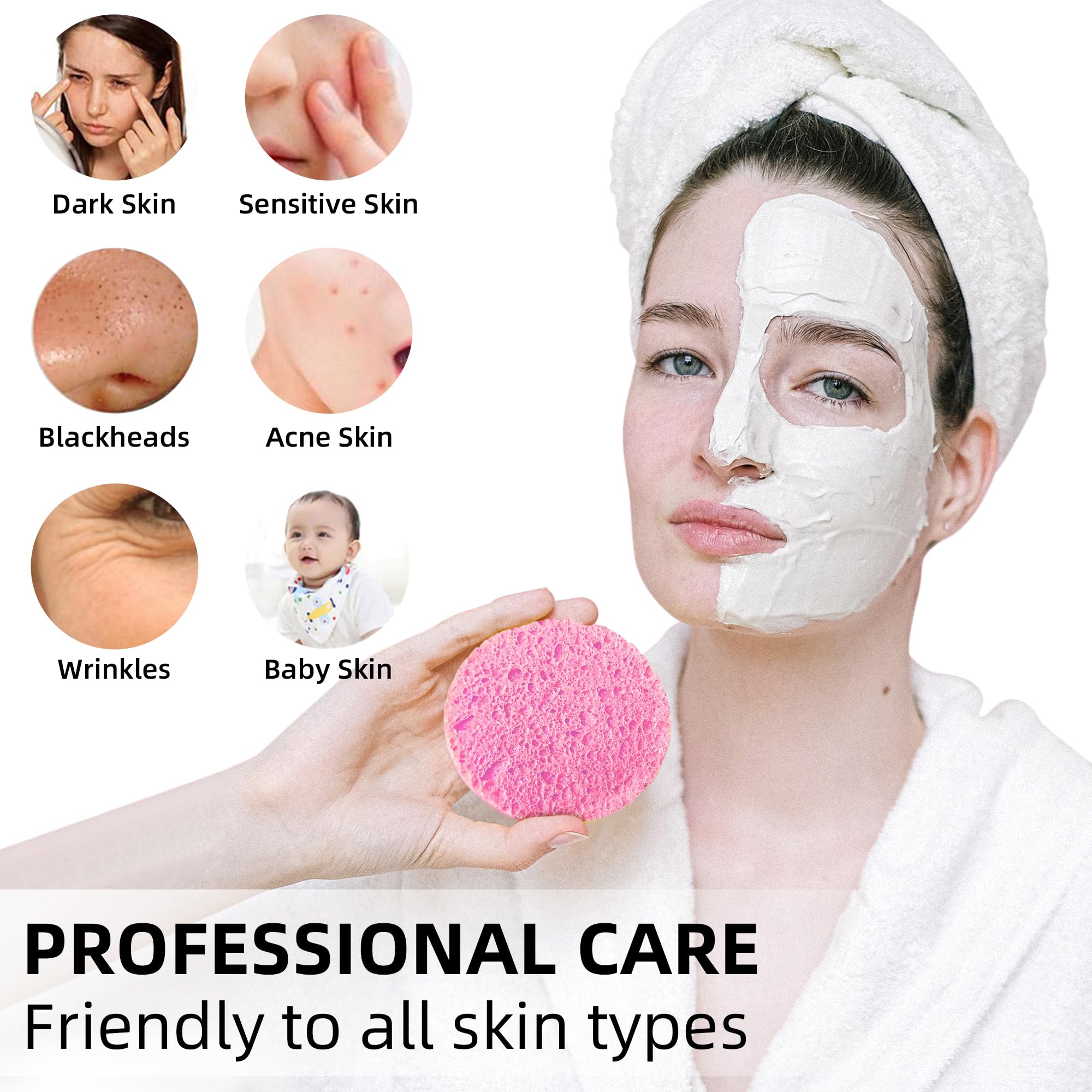 Kickleen facial sponges expand when wet to enlarge the gentle cleansing surface.
