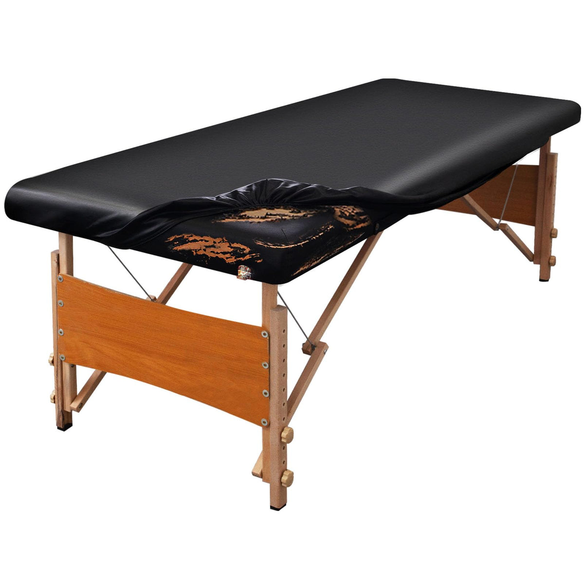 KIDOACOW leather massage table cover in black offers a durable surface for professional use.
