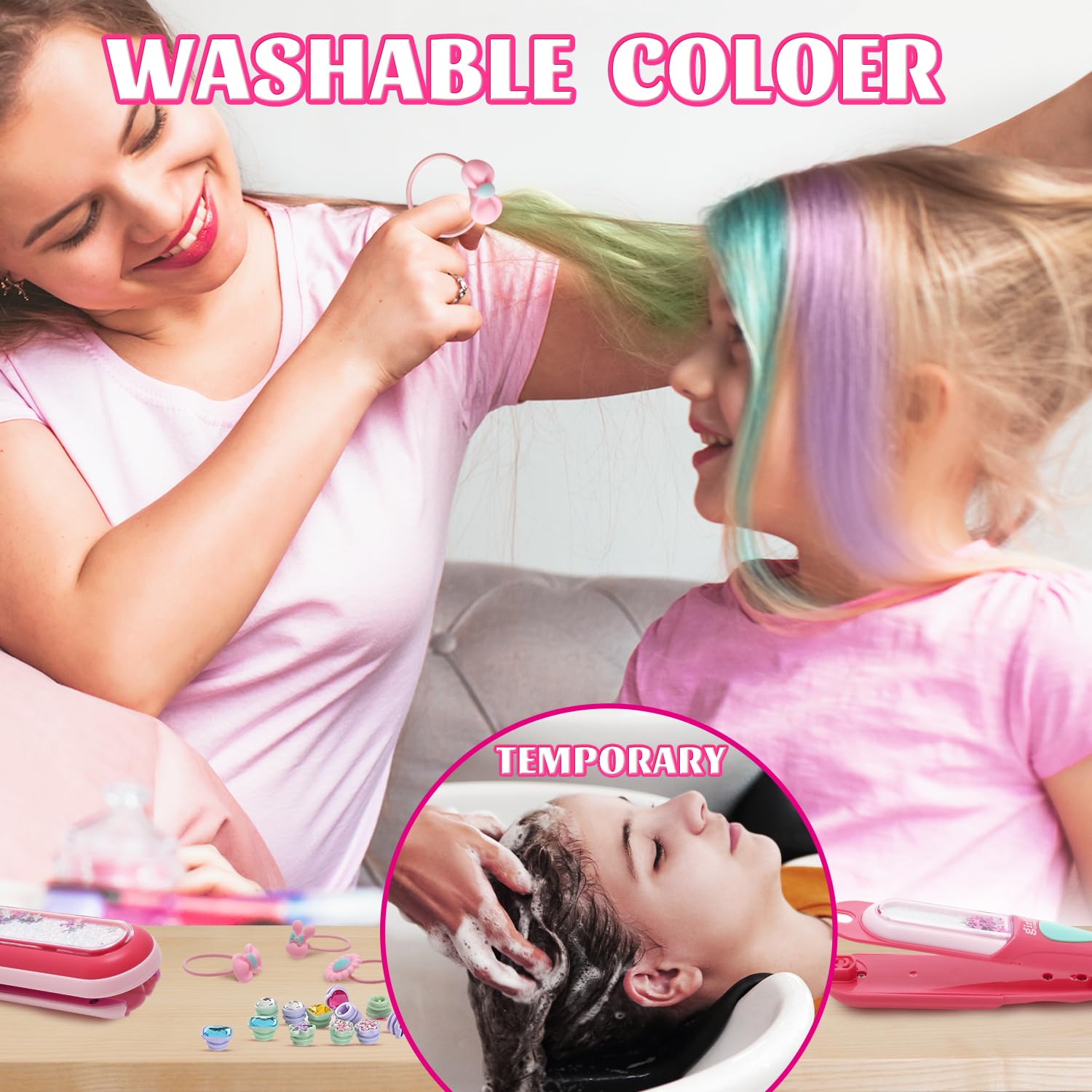 Kidzkube hair chalk macaron purple pairs with diamonds for sparkling hair art