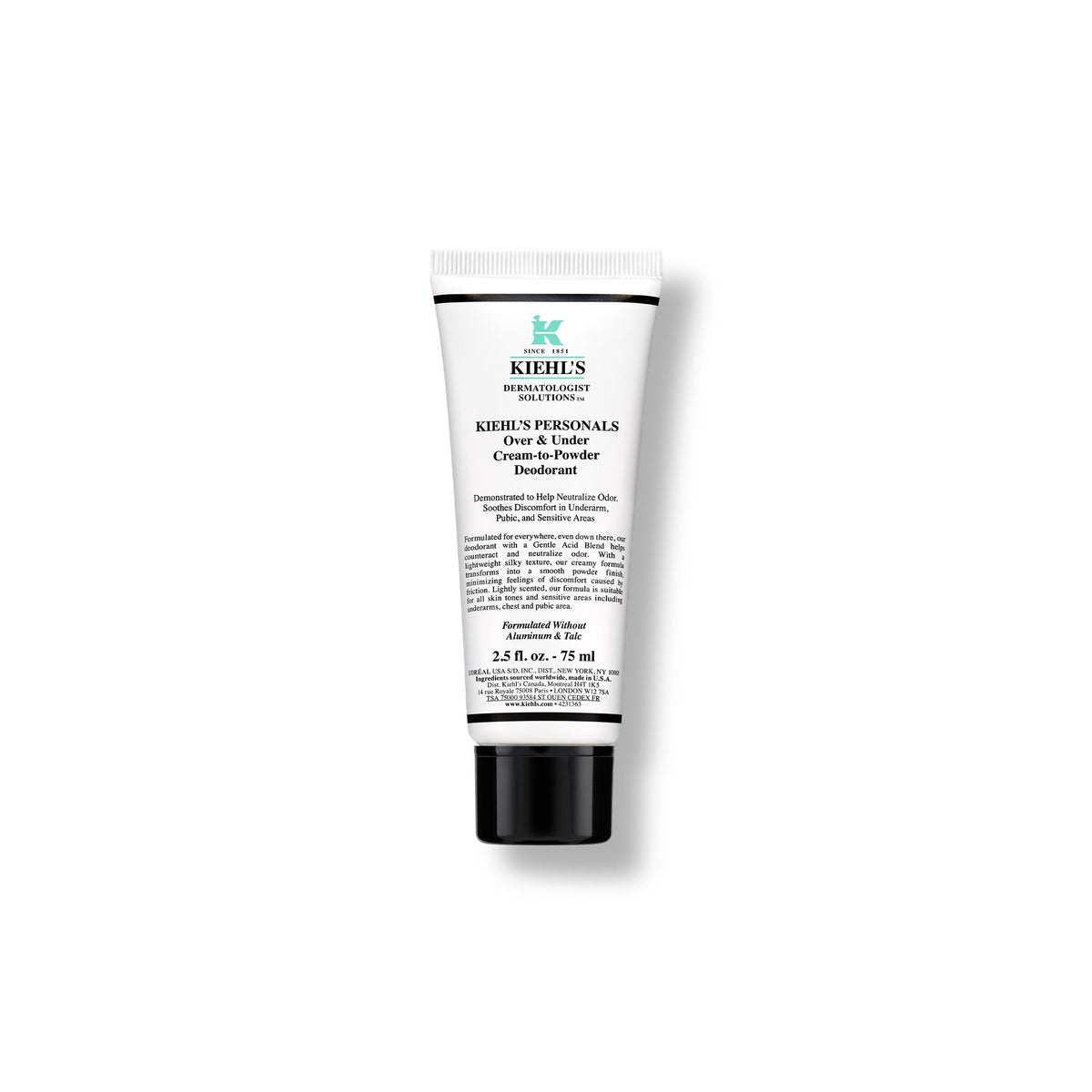 Kiehl's All Over Deodorant Treatment packaging for easy daily use and travel-friendly size.