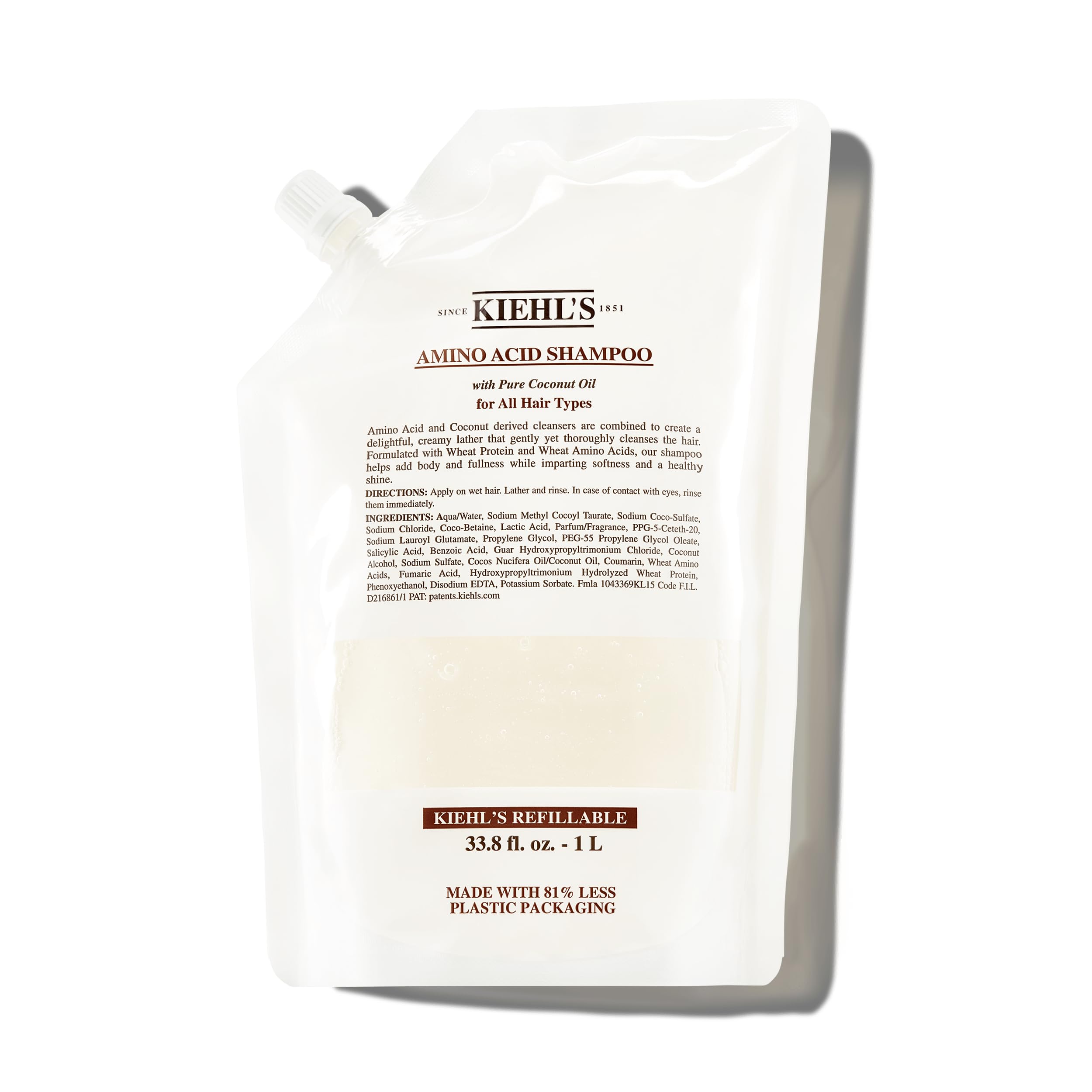 Kiehl's Amino Acid Shampoo bottle shown for gentle cleansing suitable for all hair types