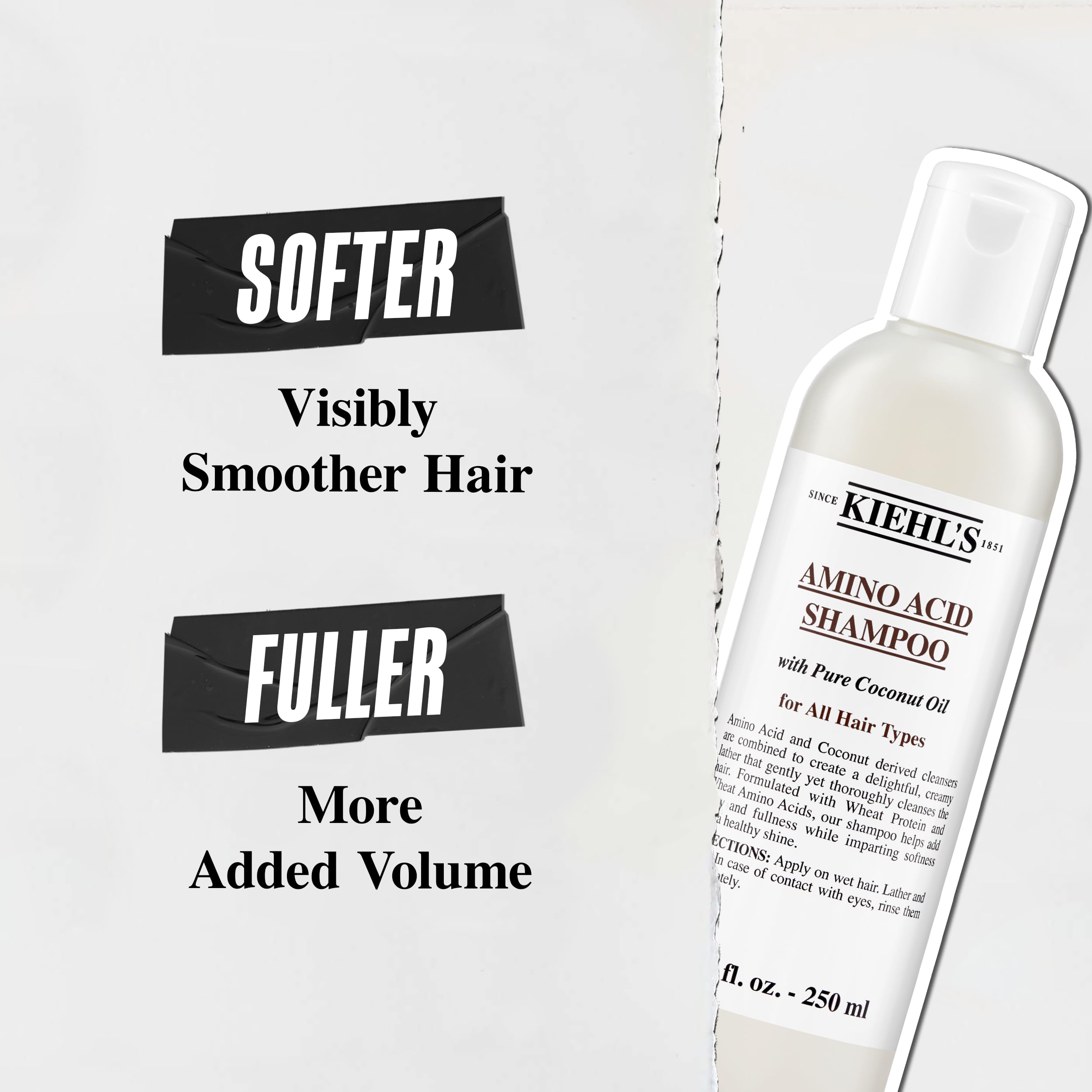 Kiehl's Amino Acid Shampoo foam massage highlights easy cleansing and scalp-friendly care.