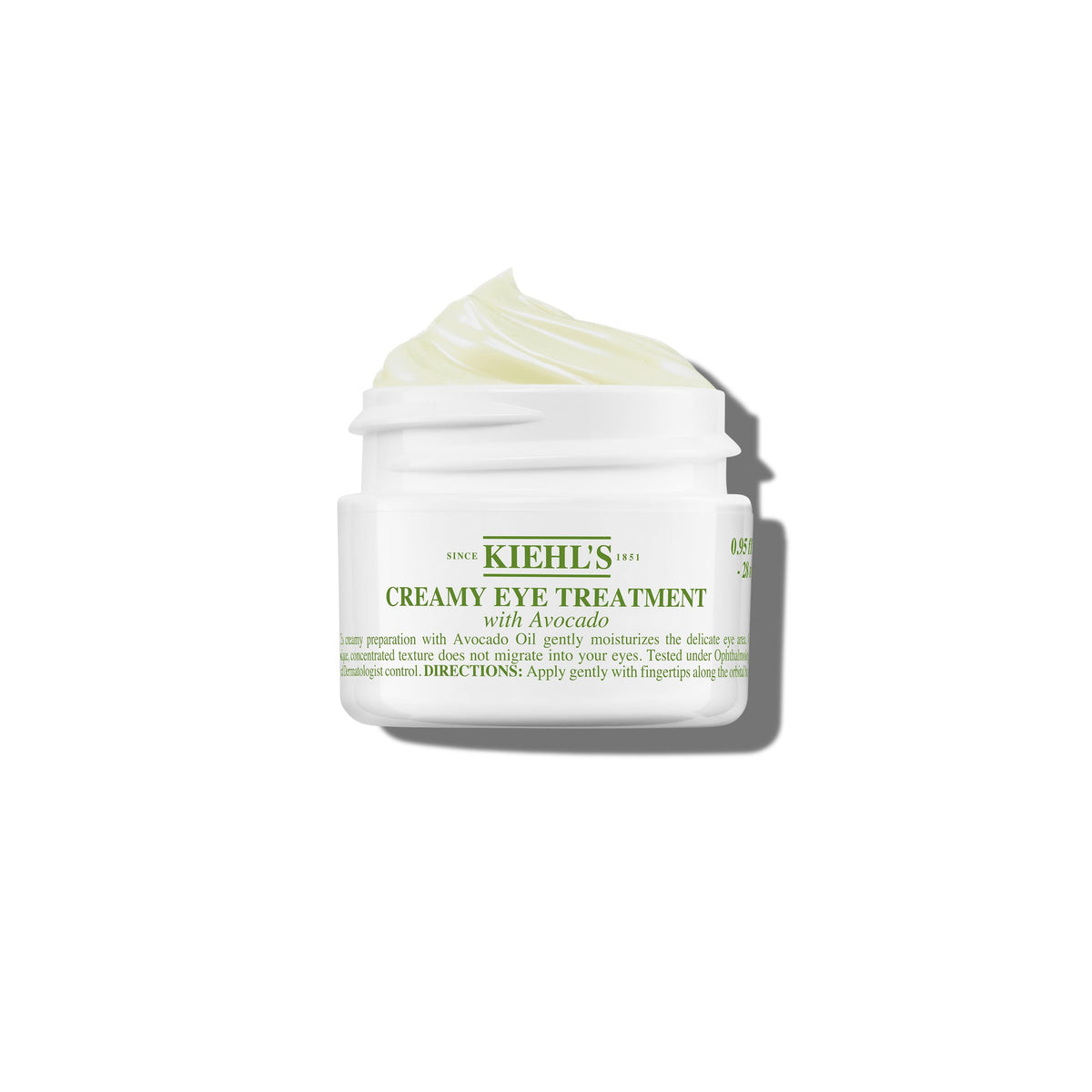 Kiehl's Avocado Eye Treatment bottle close-up showing hydrating formula for delicate eye skin.