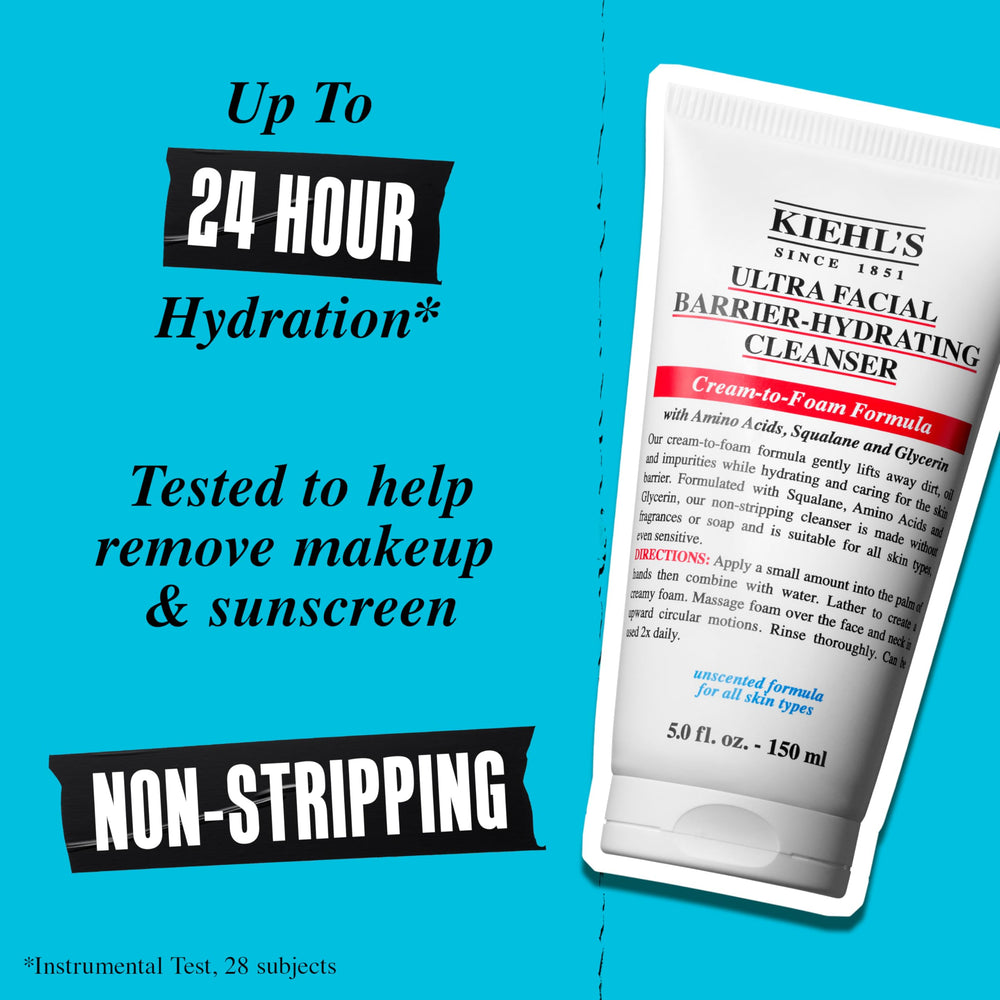 Kiehl's Ultra Facial Barrier-Hydrating Cleanser dermatologist-tested packaging label.