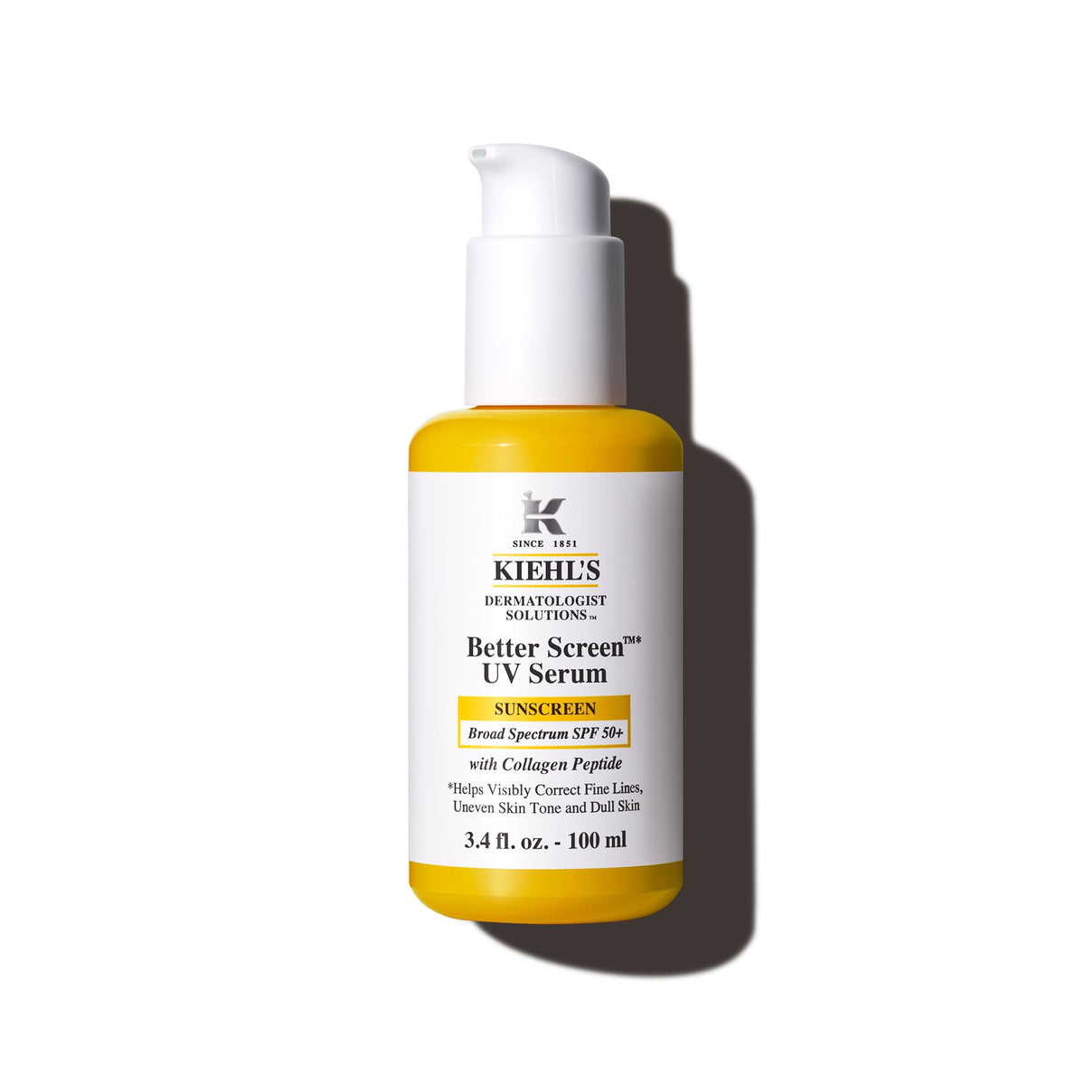 Kiehl's Better Screen UV Serum bottle closeup shows lightweight SPF 50+ protection